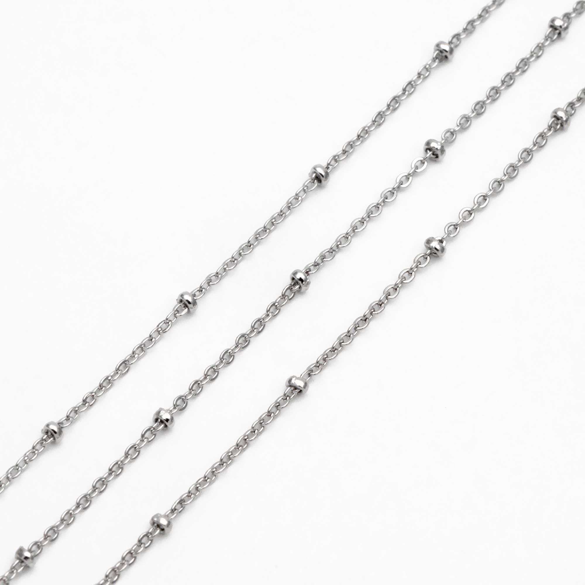 Gold/ Rhodium plated Brass Satellite Chains, 1.3mm Chain with 2mm Rondelle Beads, DIY Necklace Chain Wholesale (#LK-125)/ 1 Meter=3.3 ft